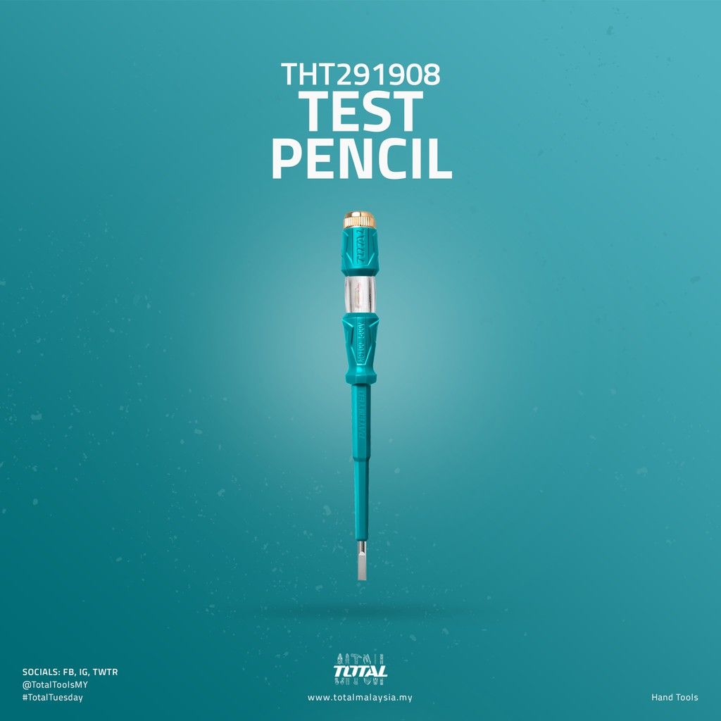TOTAL TEST PENCIL FOR AC WITH NEON BULB INDICATOR ON PEN (100V-500V/190MM) THT291908