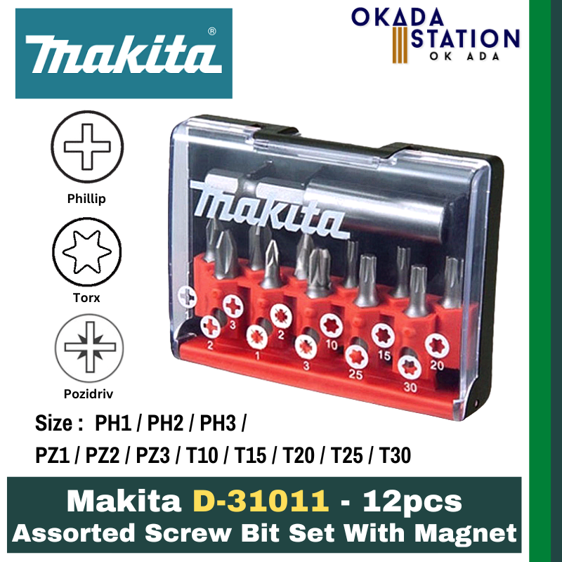 Makita D-31011 - 12pcs Assorted Screw Bit Set with Magnet / Screw Bit Set / Assorted Screw Bit Set / Magnetic Screw bit