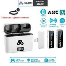 Amgras SoundMeta III ANC Wireless Lavalier Microphone With ANC Active Noise Cancelling Dual-Channel Recording LCD (1 To 2 For iOS White)