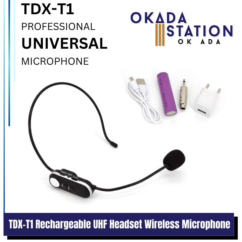 TDX-T1 Rechargeable UHF Headset Wireless Microphone / Professional Universal Microphone / Wireless Head Set / Microphone Head Set / Rechargeable Head Set / UHF / TDX-T1 Headset Mic / Headset / TDX-T1