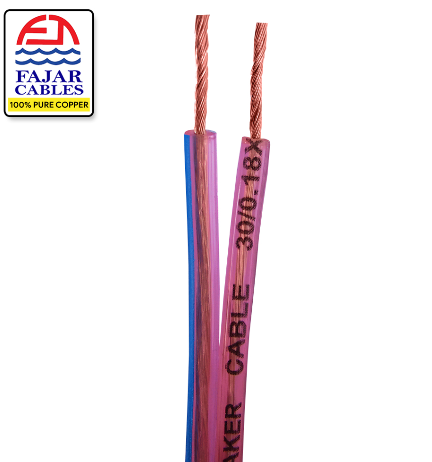 FAJAR CABLE – PVC TWIN FLAT SPEAKER CABLE 100M± (30/0.18 X 2C) (RED/BLUE)