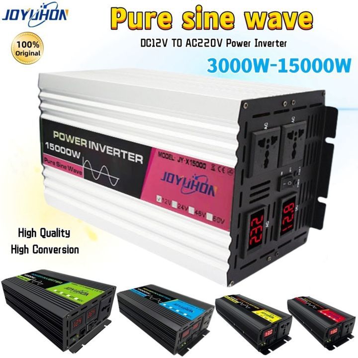 JOYUHON Pure Sine Wave Power Inverter 3000W-15000W DC12V to AC220V With Universal AC Socket for Car Home outdoors (12000 Watt)