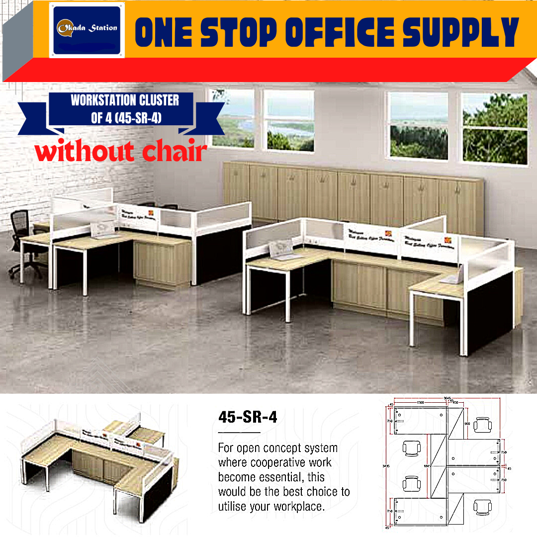 WORKSTATION SET CLUSTER OF 4 (WITHOUT CHAIR) -( 45-SR-4 ) / WORKSTATION / 45-SYSTEM / CLUSTER OF 4 / 45-SR-4 / TABLE TOP PANEL / OFFICE TABLE / 4 SEAT / OFFICE TABLE WITH PARTITION