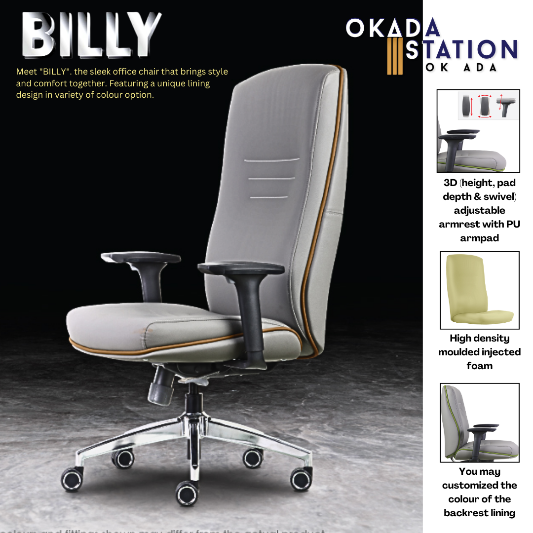 BILLY ERGONOMIC OFFICE CHAIR - ALL MODEL / BILLY SERIES / CLASSIC CHAIR / OFFICE CHAIR / PU LEATHER / HIGH BACK / ERGONOMIC / MEETING CHAIR / BILLY CHAIR / KERUSI PEJABAT / BILLY