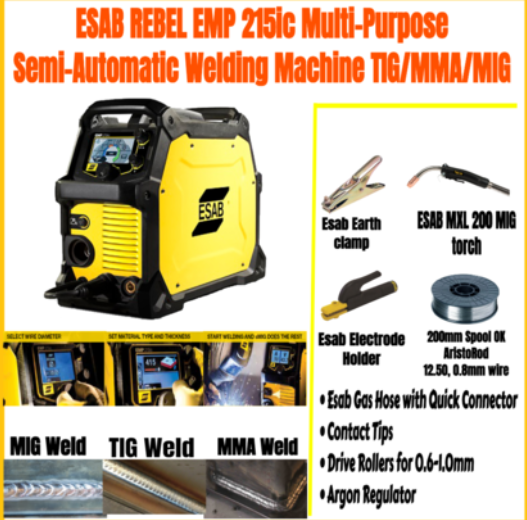 RIGHTWELL ESAB REBEL EMP 215IC MULTI-PURPOSE SEMI-AUTOMATIC WELDING MACHINE TIG/MMA/MIG