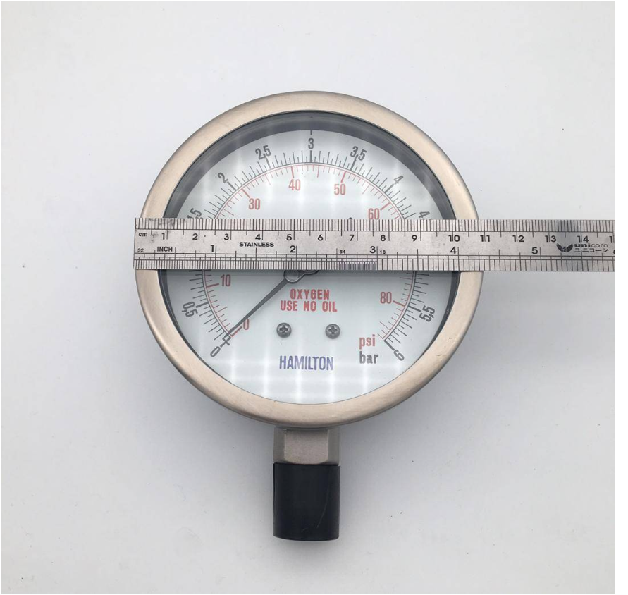 PRESSURE GAUGE 0 ~ 6 BAR/0~80 PSI 1/2" NPT BOTTOM 4" DIAL SIZE SS 316