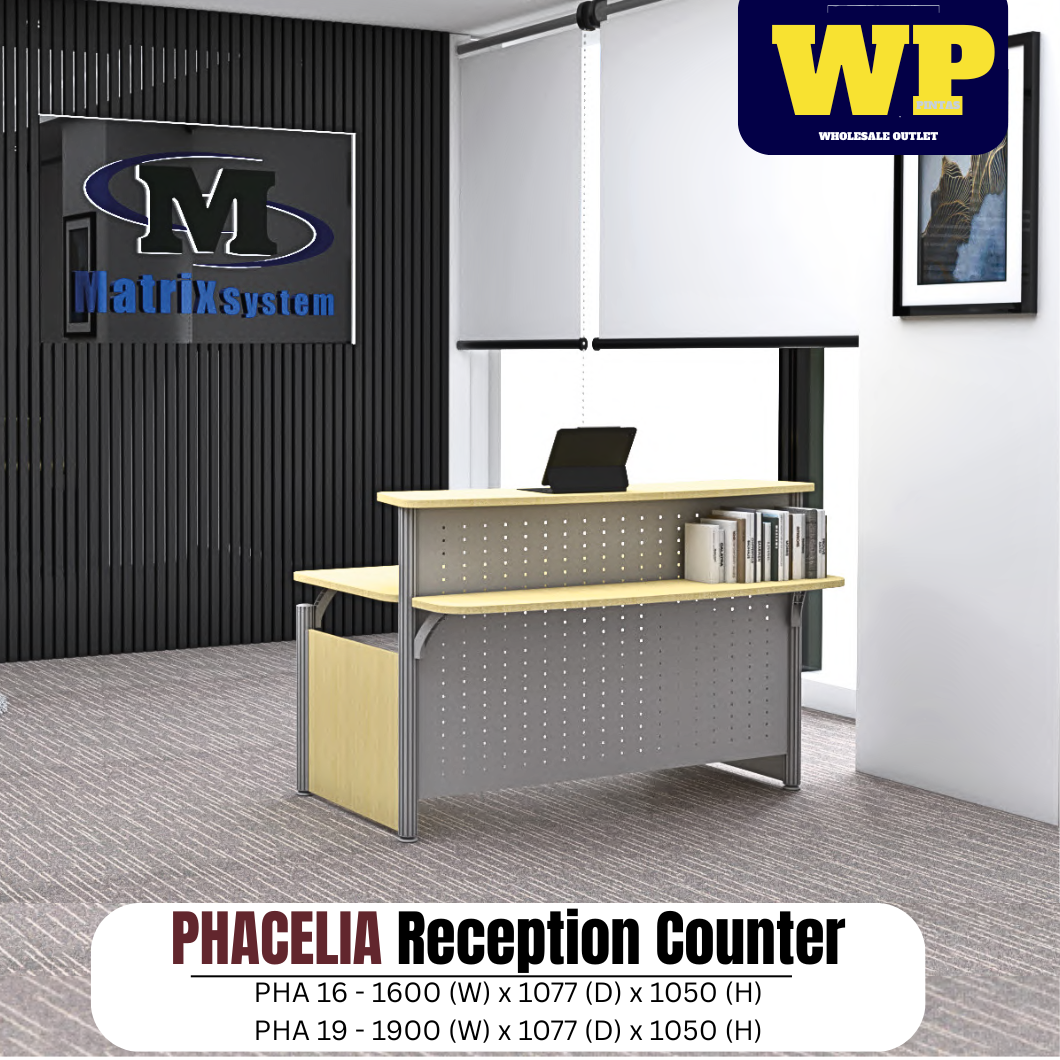 FOX(MATRIX SYSTEM) PHACELIA RECEPTION COUNTER (1600/1900(W) x 1077(D) x 1050(H)MM) / FOX / MATRIX SYSTEM / RECEPTION TABLE / CASHIER COUNTER / RECEPTIONIST TABLE / RECEPTION DESK / COUNTER TABLE / OFFICE COUNTER / MEJA PENYAMBUT TETAMU / MEJA KAUNTER / PHA 16 / PHA 19