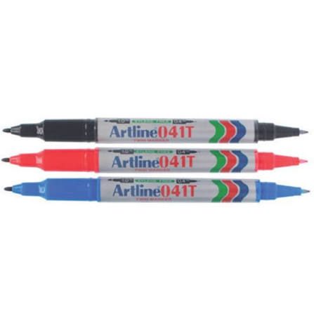 Artline 041T Twin / Dual Tip Permanent Marker Pen 0.4mm & 1mm Black Blue Red