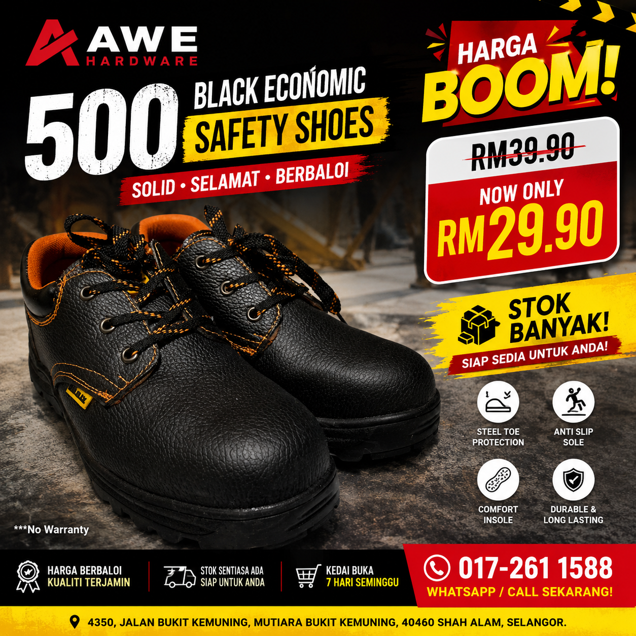 UK5-10-500 Black Economic Safety Shoes ***No Warranty