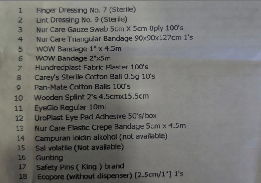 Set Ubat Untuk First Aid Kit (Refil) + Kotak
