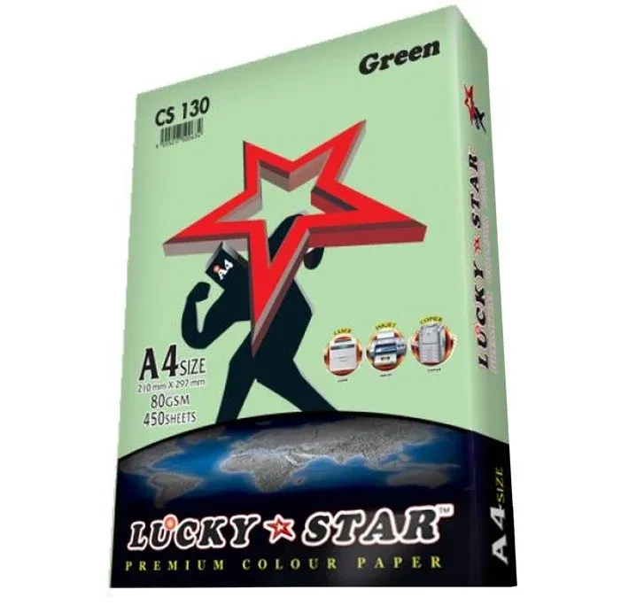 Lucky Star A4 Premium Colour Paper CS130 Green 80gsm 450 sheets