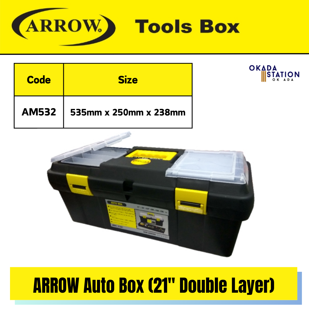 ARROW Auto Box (21" Double Layer) - AM532 / Hand Tool Box / Hand Tool Storage Box / Empty Storage Box / Hard Tool Box / Double Layer Auto Box / Auto Tool Box / Tool Box / Storage Box / 21" / AM532