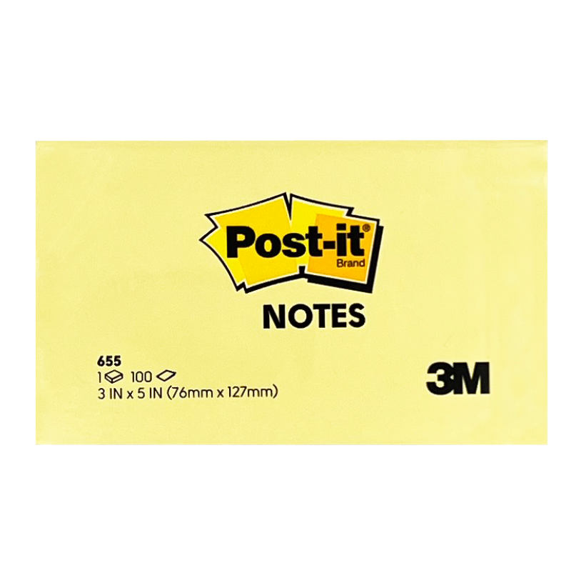 3M 655 3″ X 5″ POST-IT NOTES YELLOW (100 SHEETS) (76MM X 127MM)