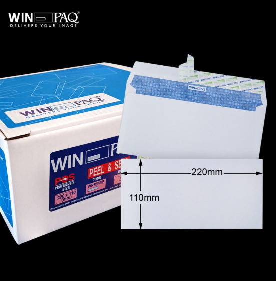 8.75"X4.375" WINPAQ 100GM WHITE OPAQUE P&S WALLET ENVELOPE (500'S X 2 BOXES)