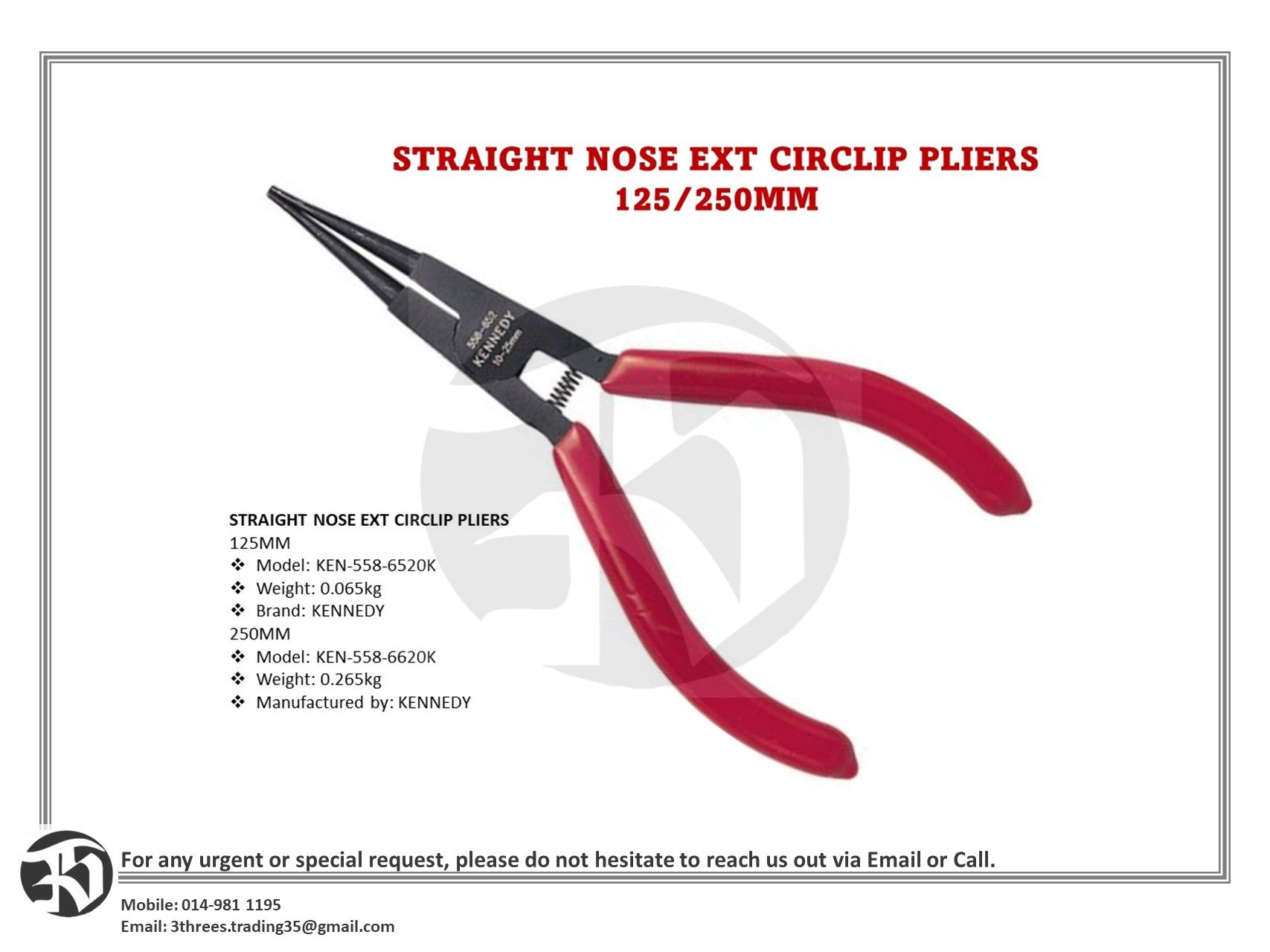 STRAIGHT NOSE EXT CIRCLIP PLIERS 125/250MM