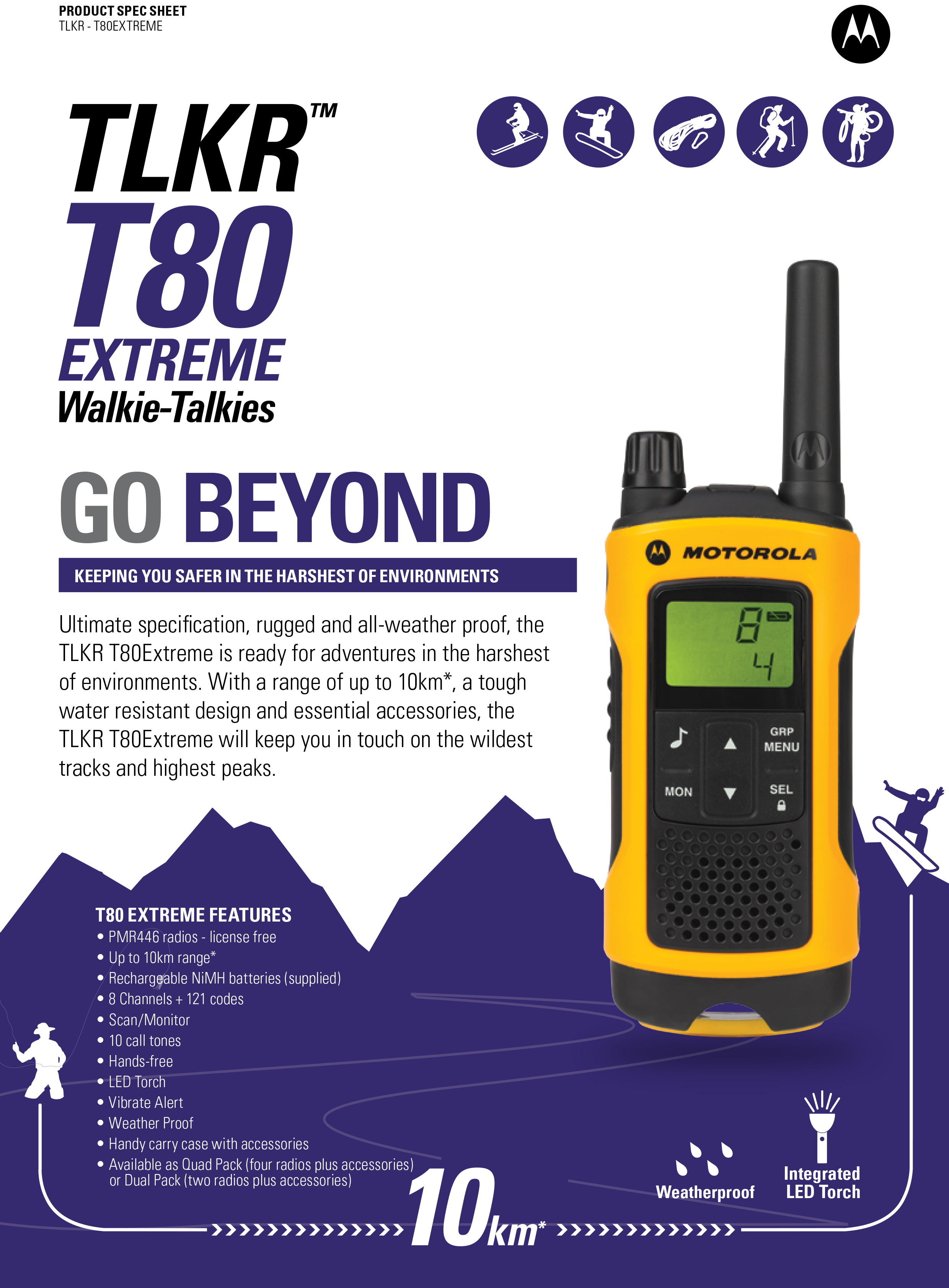 Motorola Walkie Talkie TLKR T80 Extreme with Weatherproof (10KM) / 10KM WALKIE TALKIE