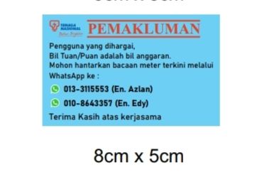 Sticker Pemakluman Bil Size: 5cm x 8cm Die cut- PP White sticker