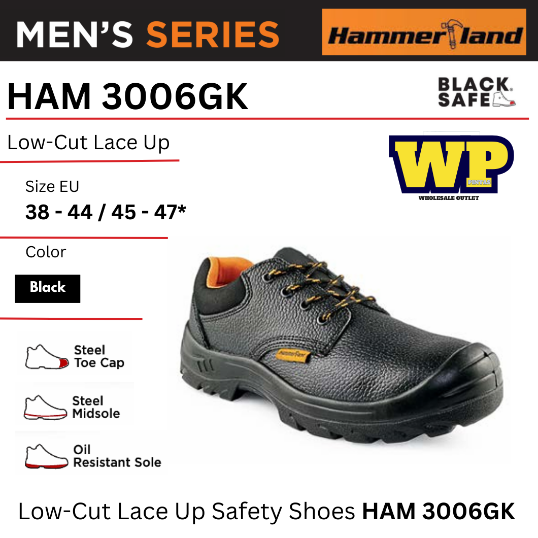 HAMMERLAND (HAMMERLAND FOR BLACK HAMMER) HAMMERLAND LOW-CUT LACE UP SAFETY SHOES - HAM 3006GK / BLACK HAMMER / BLACK SAFE / LOW-CUT LACE UP / SAFETY SHOES / SAFETY BOOTS / FOOT PROTECT / KASUT KILANG / KASUT KESELAMATAN / HAM 3006GK