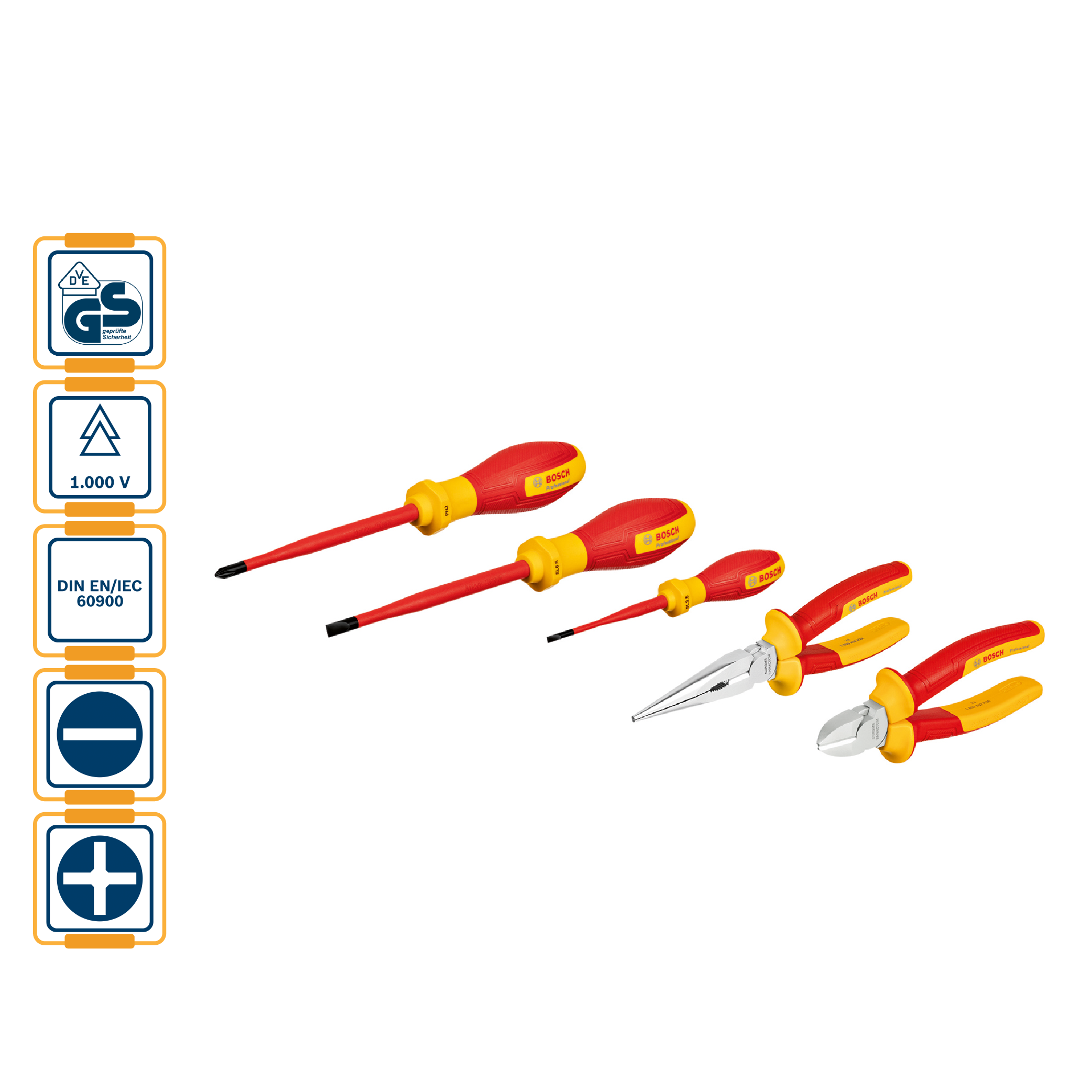 BOSCH Insulated (VDE) Hand Tools Set Mixed 5pc - 1600A02NG2