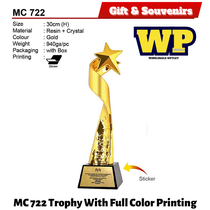 OKADA GIFT & SOUVENIRS : MC 722 TROPHY WITH FULL COLOR PRINTING / CRYSTAL AWARD / AWARD TROPHY / TROFI / 30CM(H) / 1PC