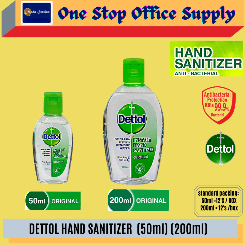 Dettol Hand Sanitizer - 50ml & 200ml (Original) / Dettol Sanitizer / Hand Wash / Sanitasi Tangan # Anti-Bacterial # Membasmi 99.9% Kuman & Bakteria Tanpa Air # Rinse Free # Non Sticky