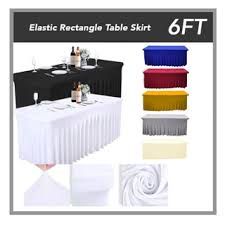 6 FT Skirt Elastic Banquet Table Cloth Top Cover Skirting Event Hotel Kain Sarung Alas Meja segi (Black)