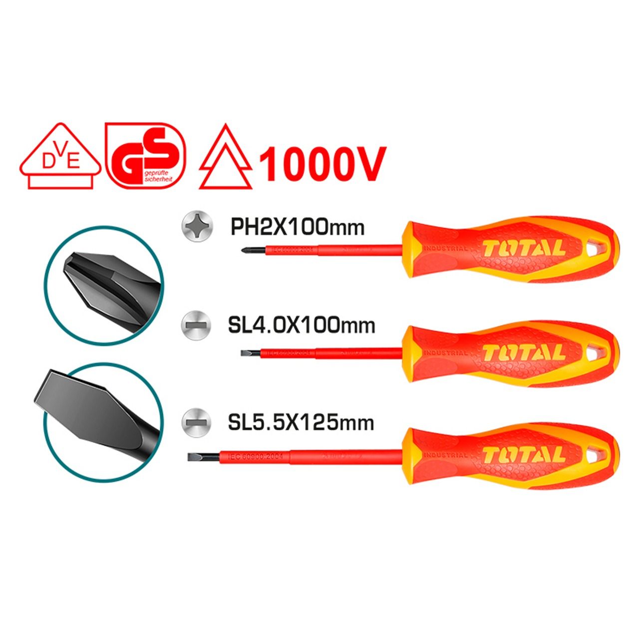 Total Insulated Screwdriver Set (3 Pcs) THTIS036