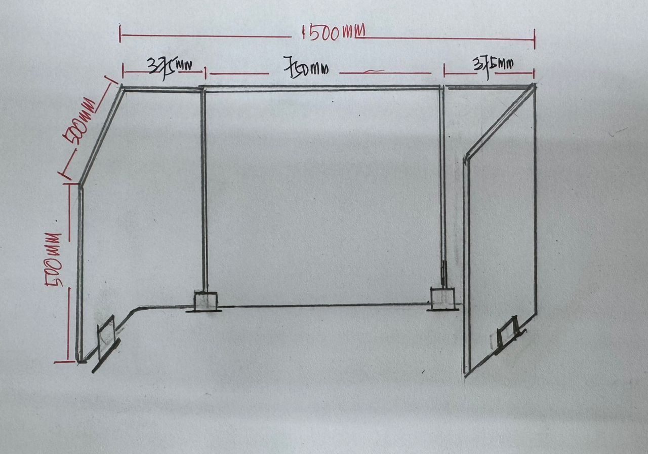 OK U SHAPE ACRYLIC DIVIDER FOR TABLE TOP / SIZE : 500MM X 1500MM X 500MM