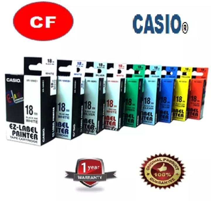 OCHA Casio 18mm EZ Tape Cartridge for Label Printer (White, Clear, Yellow, Blue, Red, Green, Gold, Silver) - Original