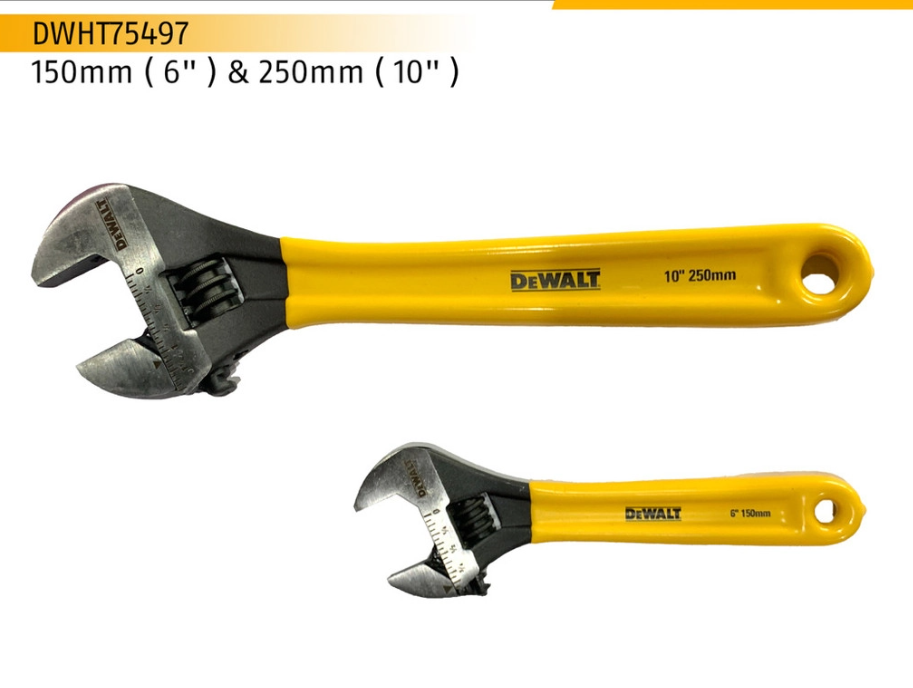 DEWALT DWHT75497 150MM ( 6" ) & 250MM ( 10" ) ADJUSTABLE WRENCH SET, 2PCS