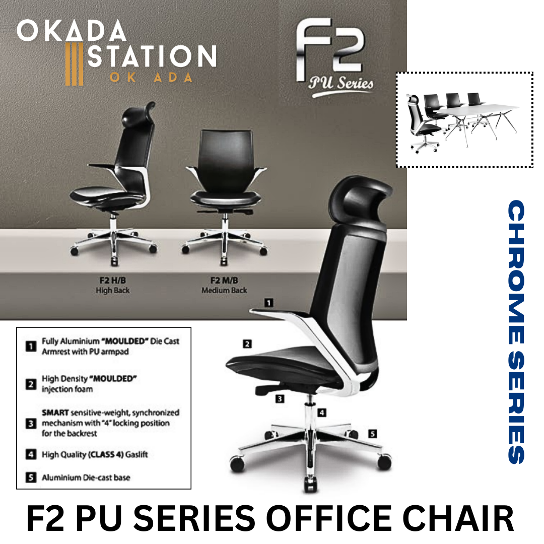 CLASSIC CHAIR F2 PU LEATHER ERGONOMIC OFFICE CHAIR WITH ALUMINIUM LEG - ALL SIZE / CLASSIC CHAIR / OFFICE CHAIR / PU BLACK / ERGONOMIC EXECUTIVE CHAIR / PU LEATHER OFFICE CHAIR / EXECUTIVE OFFICE CHAIR / ERGONOMIC OFFICE CHAIR / CHROME SERIES / PU CHAIR / CHAIR /