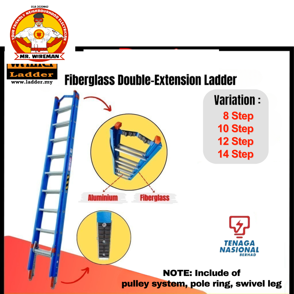 Winner Ladder (FDE) FIBERGLASS DOUBLE EXTENSION LADDER LD401