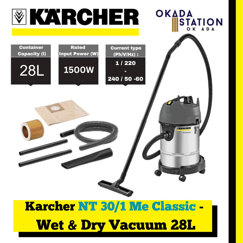 Karcher NT 30/1 Me Classic - Wet & Dry Vacuum Cleaner 28L / Corded Vacuum Cleaner / Vacuum Cleaner / Vacuum / Cleaning Tool / Wet & Dry Cleaning / 28L Container Capacity