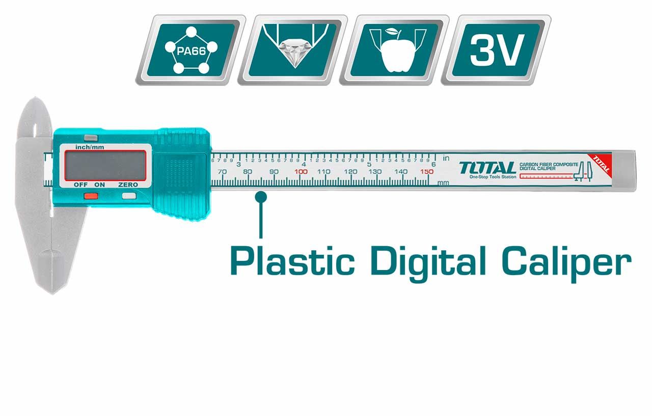 TOTAL PLASTIC DIGITAL CALIPER RANGE: 0MM - 150MM ACCURACY: 0.1MM WITH LCD DISPLAY PA66 PLASTIC - TMT331501