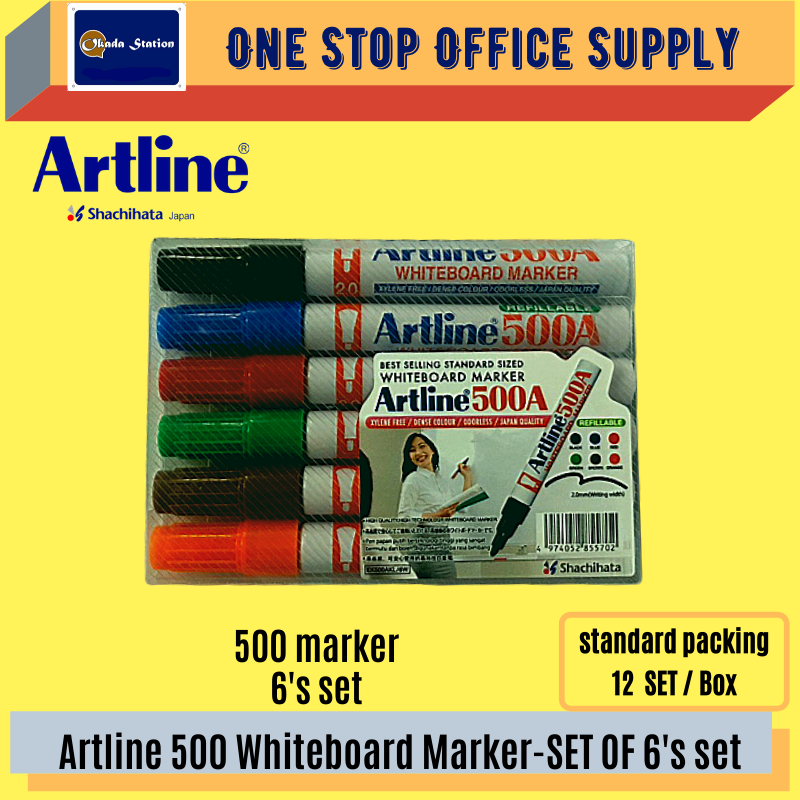ARTLINE 500 / MARKER PEN / WHITEBOARD MARKER / 500A / EK-500 / 6 IN 1 / SET OF 6 / 2.0MM / PEN MARKER / ALL COLOUR / PEN PAPAN PUTIH