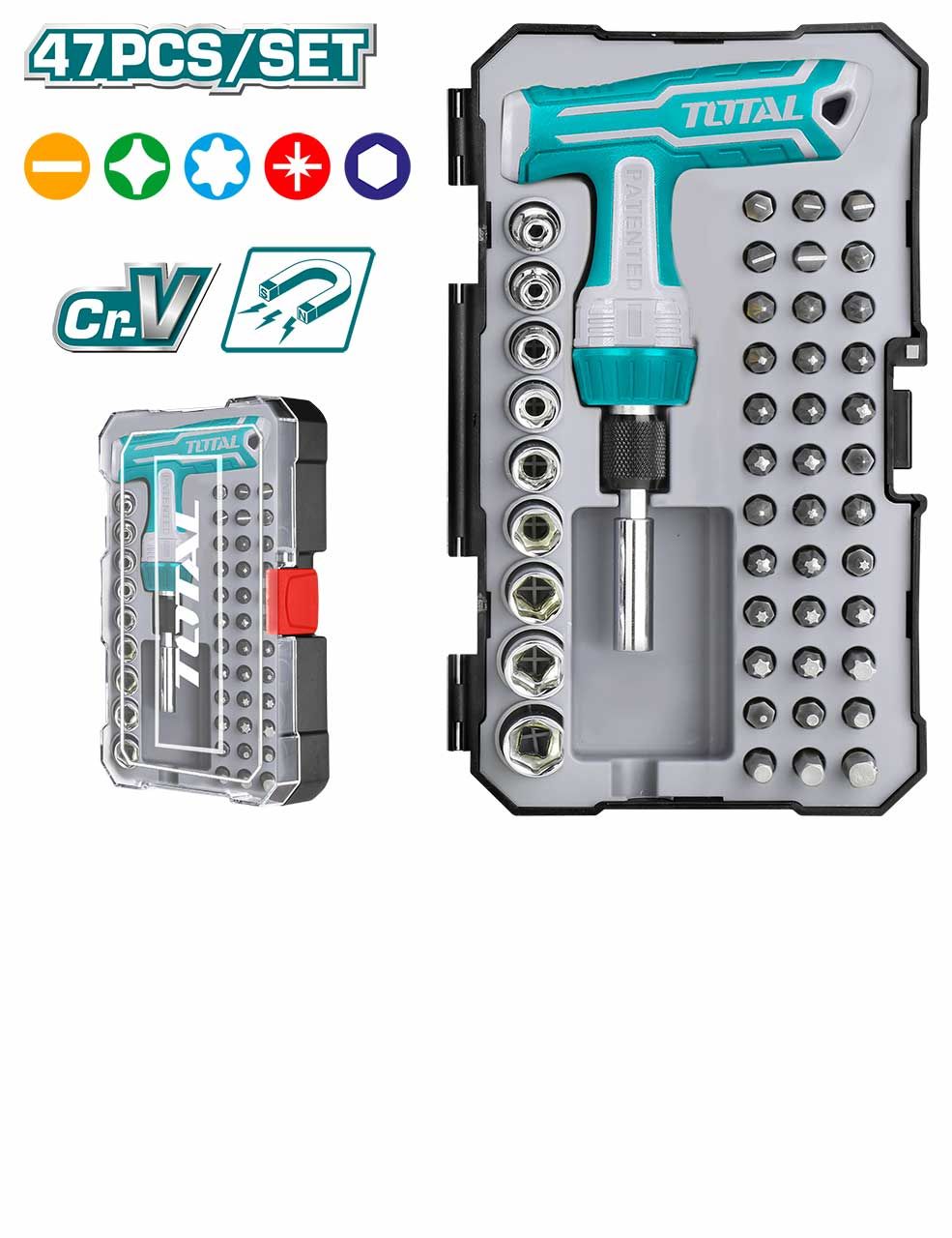 TOTAL T-Handle Wrench Screwdriver Set (47 Pcs) TACSD30476