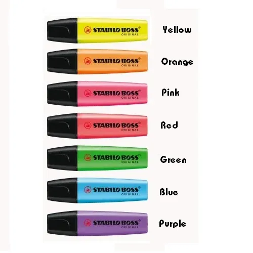 STABILO BOSS HIGHLIGHTER. PLEASE CHECK STOCK AVAILABILITY BEFORE ORDERING *FAST LOCAL SUPPLIER