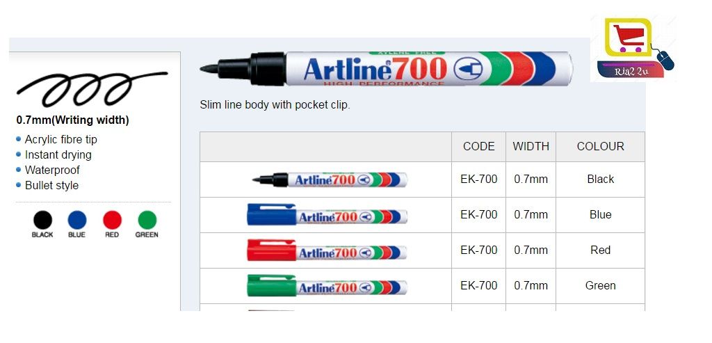 Artline 700 Permanent Marker / RTSB 0.7mm (,Black, Blue, Red, Green,)