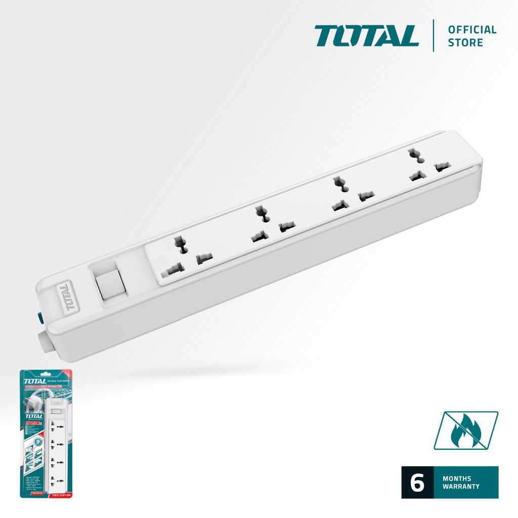 TOTAL EXTENSION SOCKET 4 WAYS EXTENSION SOCKET WITH 1 SINGLE POWER SWITCH + SURGE/OVERLOAD PROTECTION THES23042V