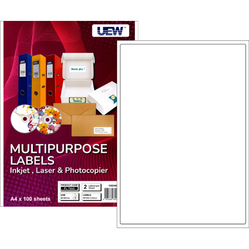 QP UEW PL1049 Inkjet & Laser Label 210x297mm A4 100's