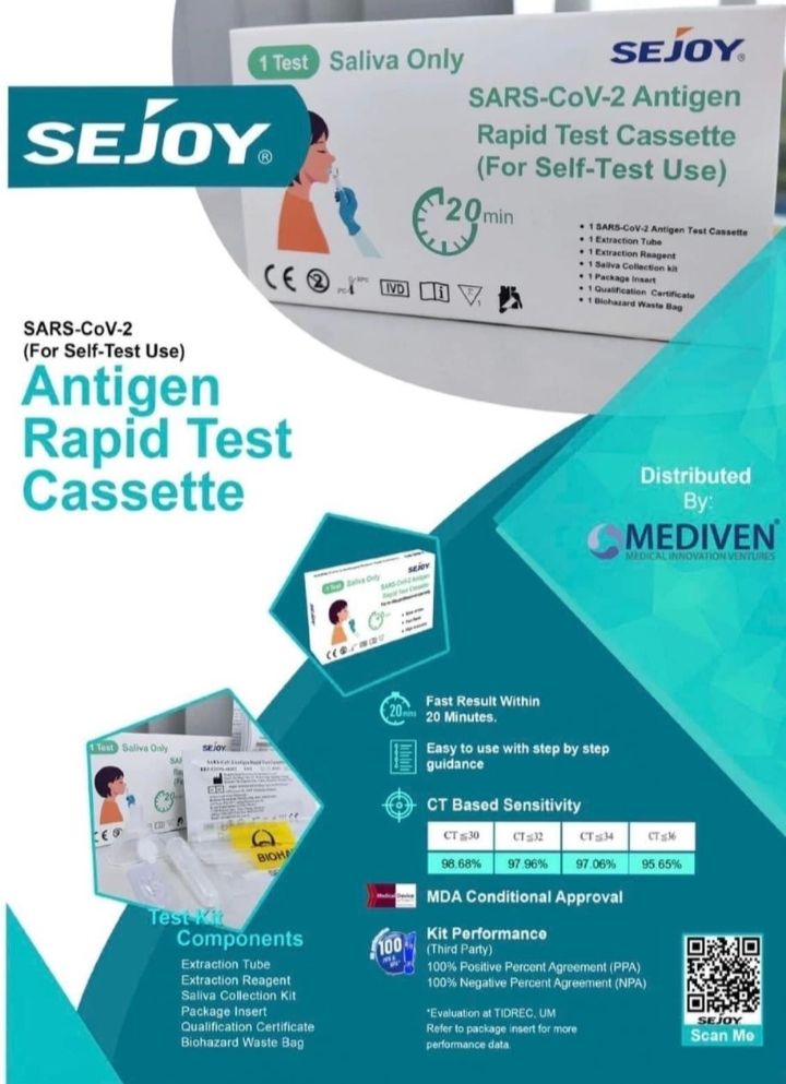 Ocha Sejoy covic-19 Test Kit (Saliva) 1 sampling- Ready Stok Free delivery