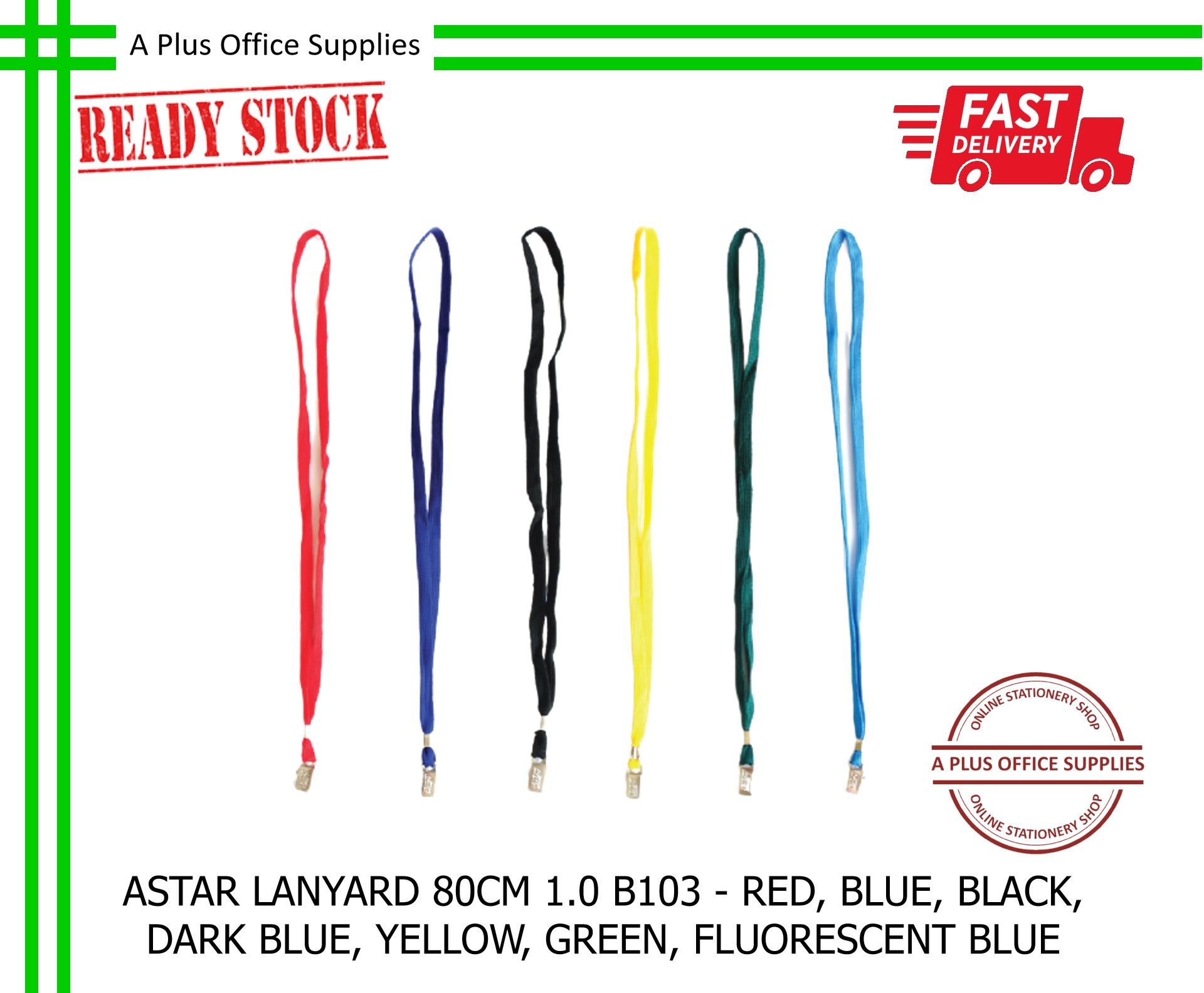 ASTAR Lanyard B103 80cm 1.0 - Red, Blue, Black, Dark Blue, Yellow, Green, Fluorescent Blue