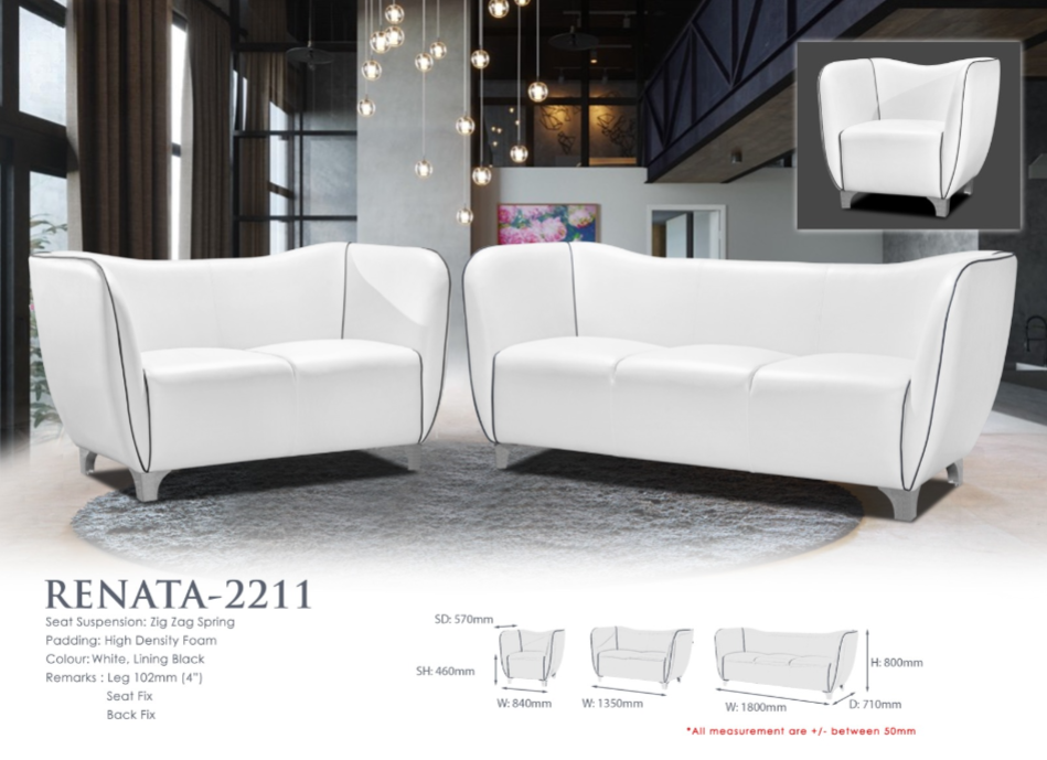 RENATA 2211 - ITA OFFICE SOFA SET / COLOR VARIANCE: BLACK / WHITE @ ORANGE