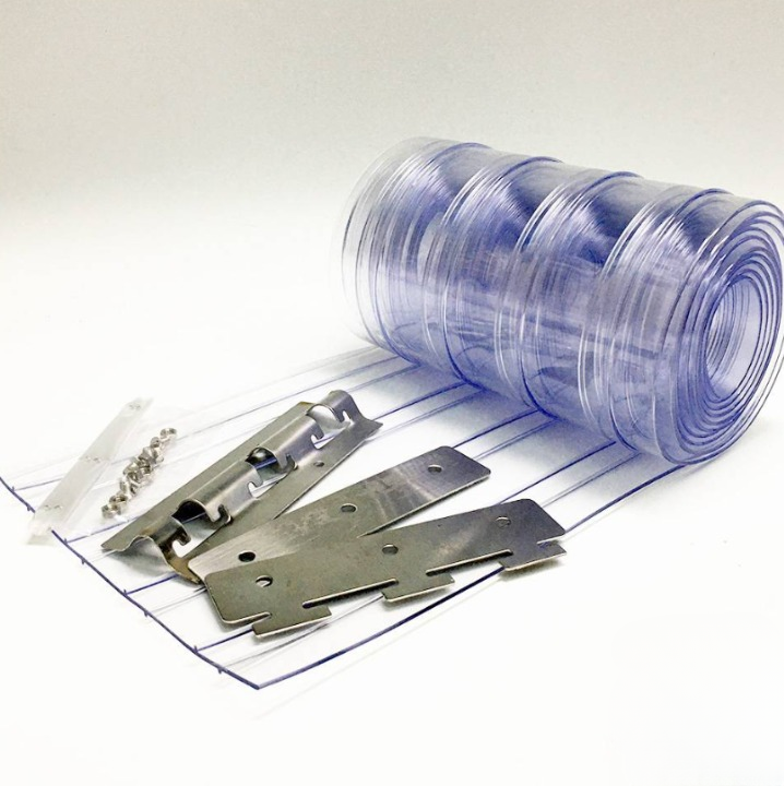 RIBBED CLEAR BLUE PVC CURTAIN STRIP KIT FREEZER ROOM DOOR STRIP KIT SS 304 HANGING RAIL SUS304 HANGER