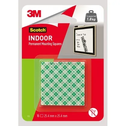 3M Scotch Permanent Mounting Tape 16 Squares 111D 1'' 25.4mmx25.4mm