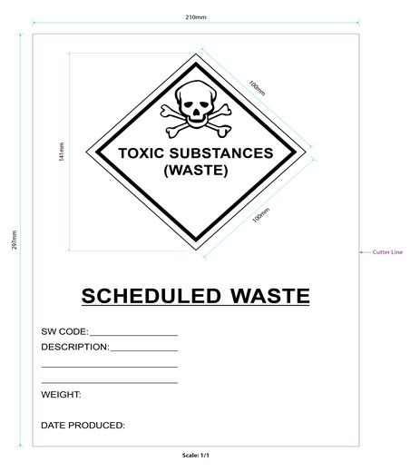 A4 TOXIC SUBSTANCES (WASTE) STICKER _ Material: PP Pearlized_Water Proof & UV Protection 3M H.I.P Non-Reflecting Sticker Schedule Waste(SW) / Size:W210mm x L297mm