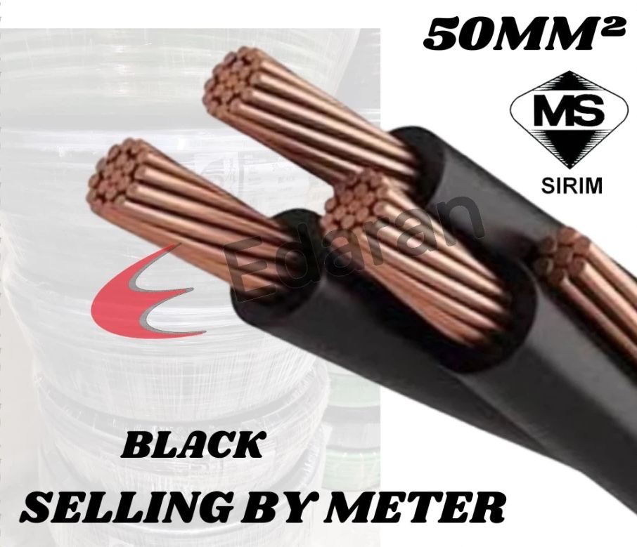 (X1 METER) 50MM虏 MEGA Cable Insulated PVC 100% Pure Copper Cable (SIRIM) BLACK