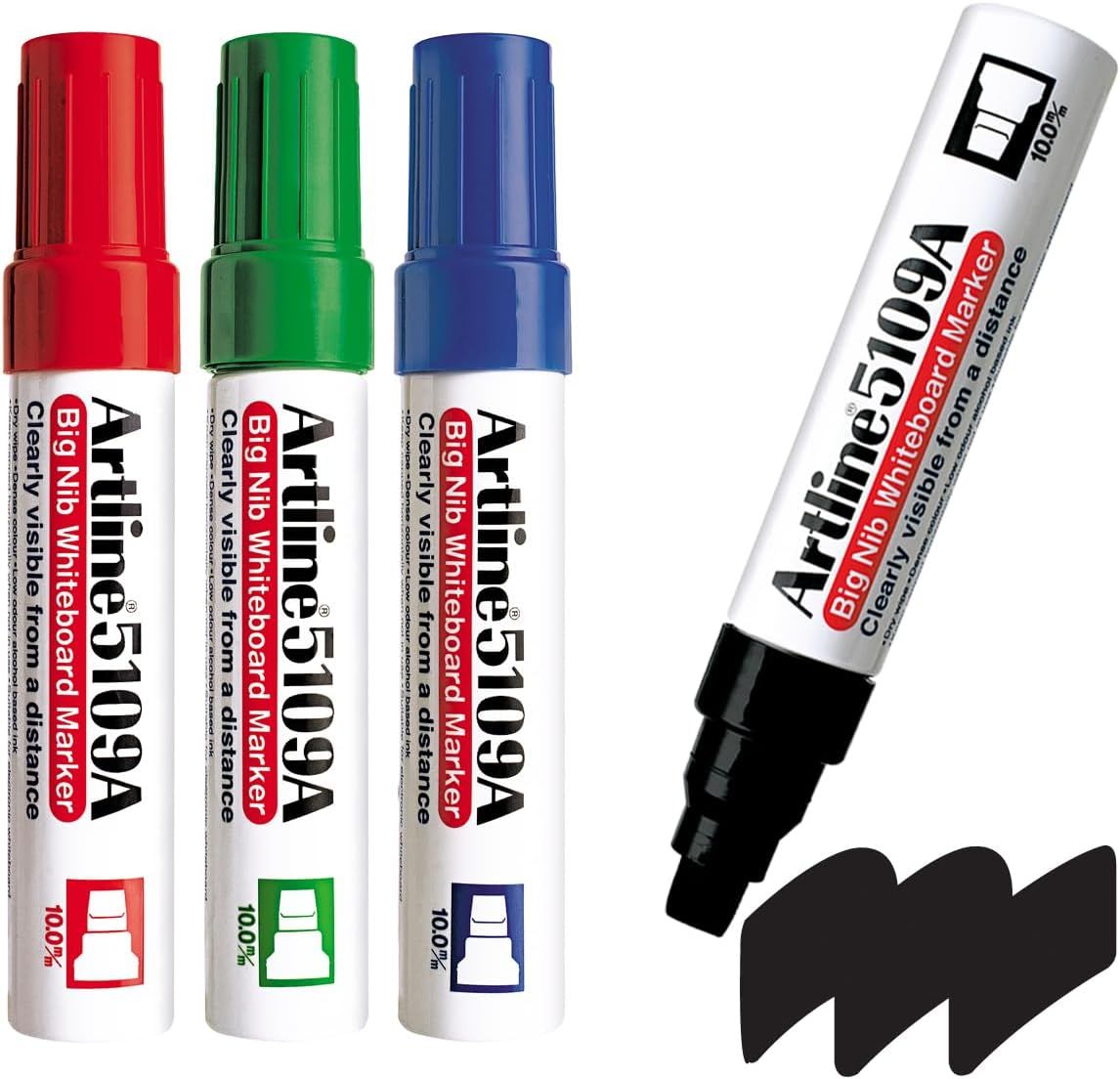 Artline 5100A / 5109A Whiteboard Marker Box Set (6pcs) – Big Nib 5.0mm / 10.0mm | 4 Colours | Refillable 5109A - Black