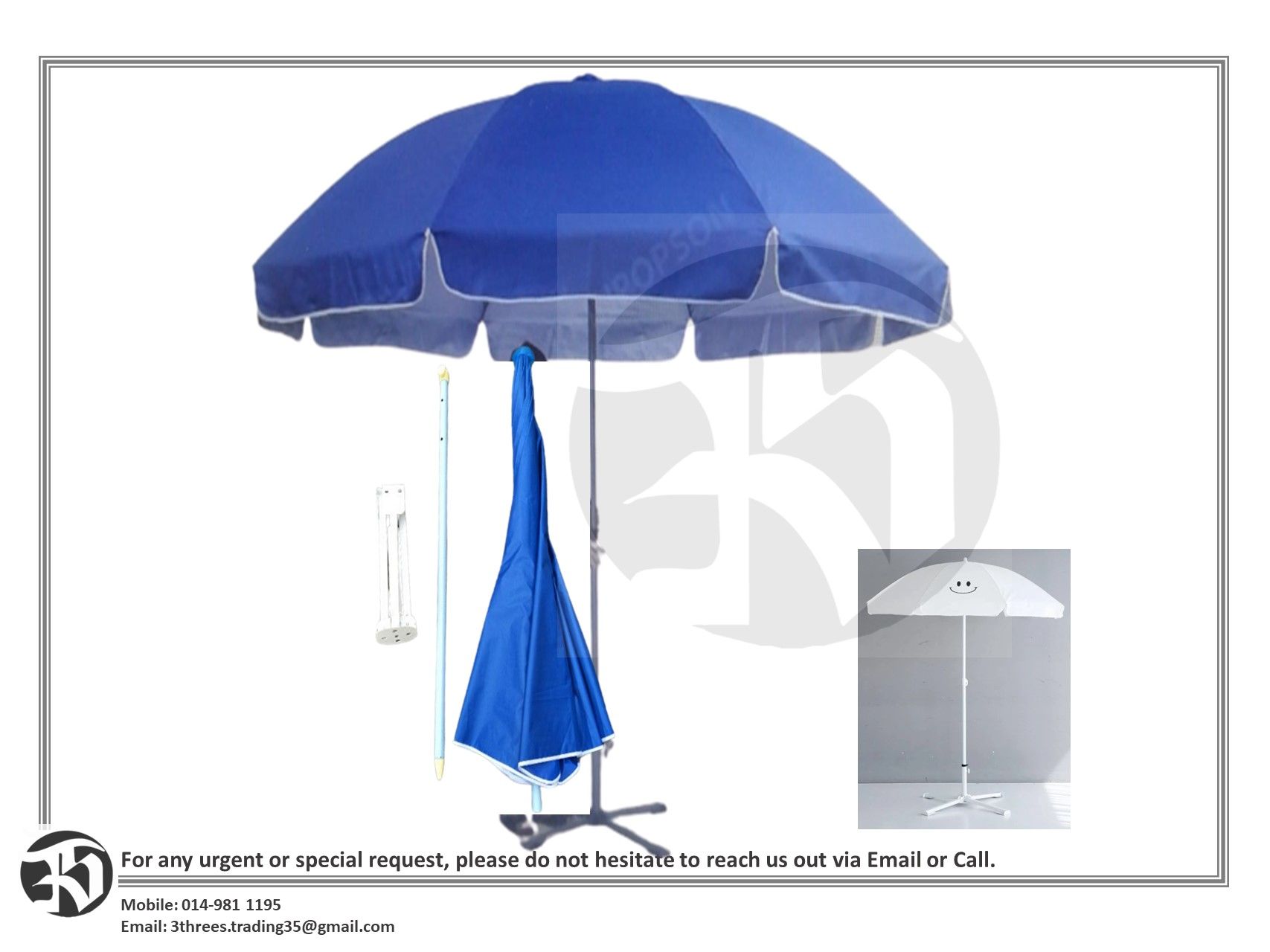 Round Umbrella with stand / payung niaga / payung bazar / canopy tent parasol-2m (7ft) White