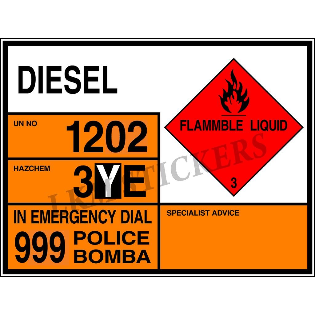 LORRY STICKERS /HAZCHEM STICKERS /DIESEL PETROL PETROLEUM PRODUCTS BASE OIL,